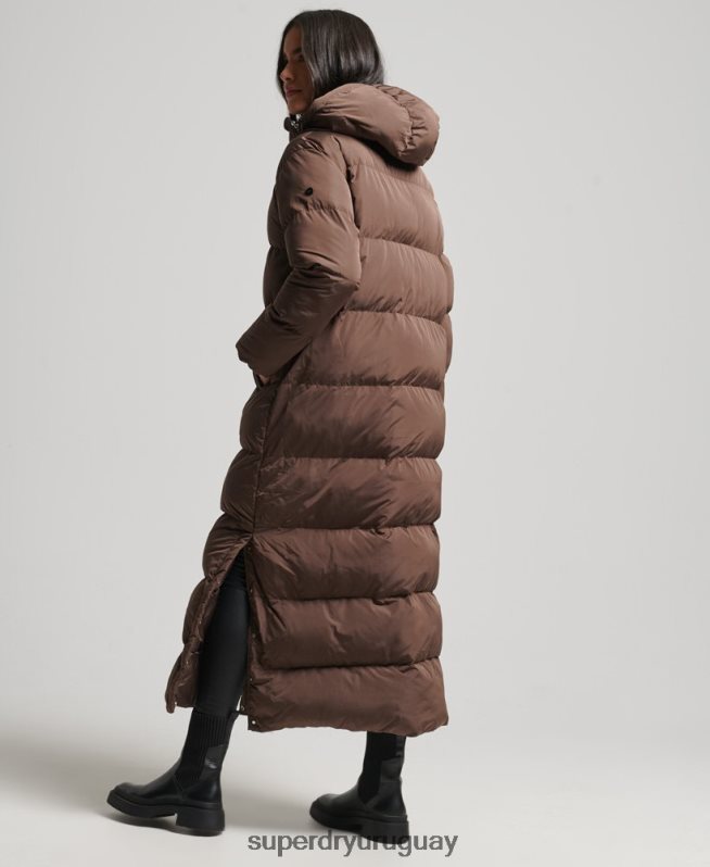 uy Superdry mujer abrigo largo acolchado con capucha marrón DT2N8Z3579 ropa