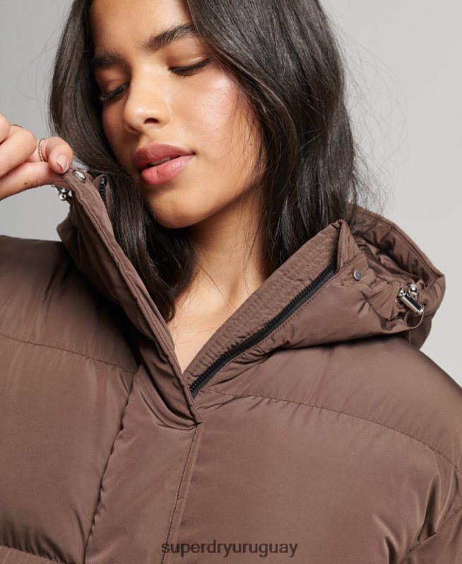uy Superdry mujer abrigo largo acolchado con capucha marrón DT2N8Z3579 ropa