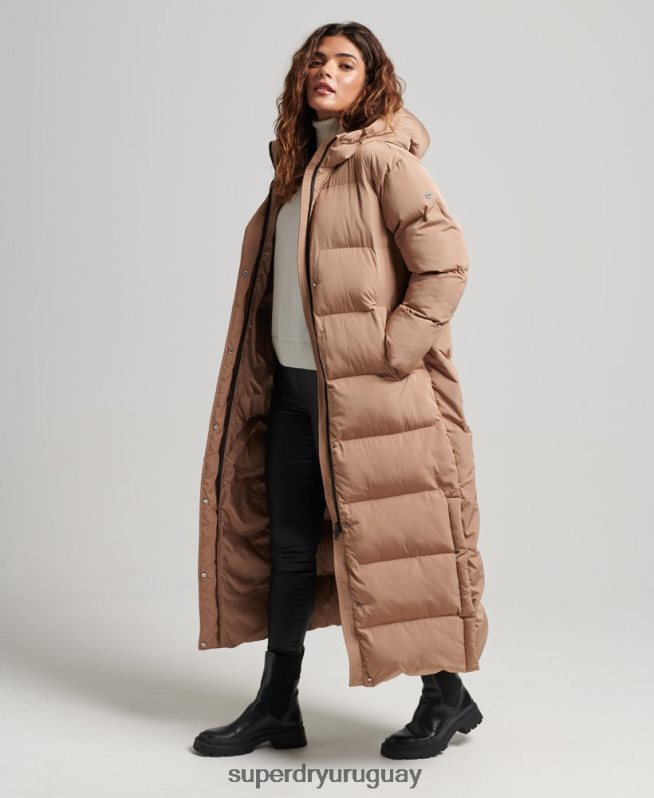 uy Superdry mujer abrigo largo acolchado con capucha marrón DT2N8Z3650 ropa