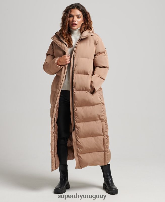 uy Superdry mujer abrigo largo acolchado con capucha marrón DT2N8Z3650 ropa