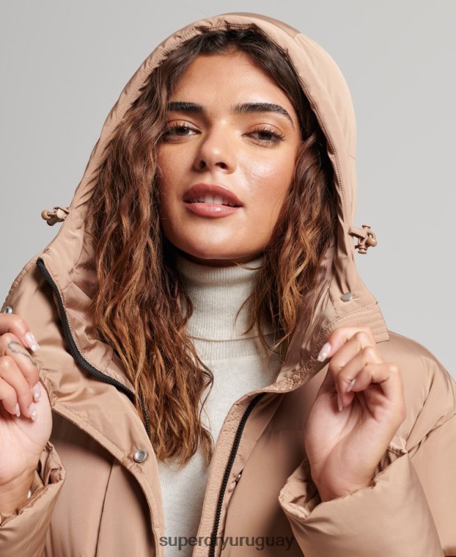 uy Superdry mujer abrigo largo acolchado con capucha marrón DT2N8Z3650 ropa