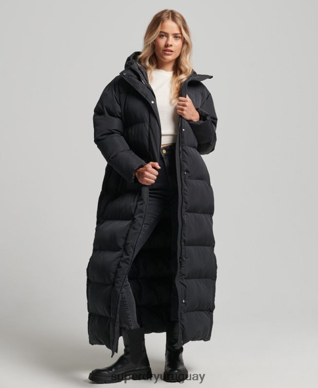 uy Superdry mujer abrigo largo acolchado con capucha negro DT2N8Z3578 ropa