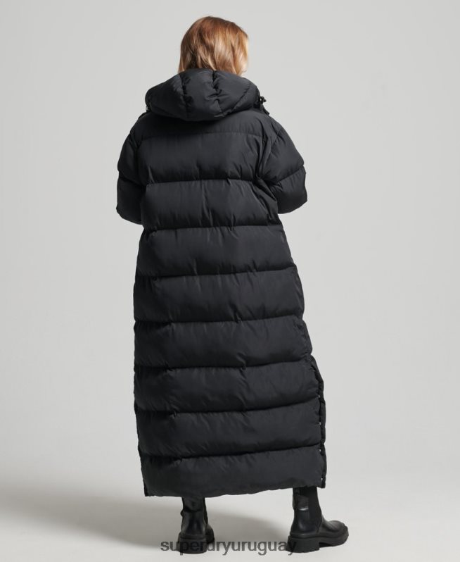 uy Superdry mujer abrigo largo acolchado con capucha negro DT2N8Z3578 ropa