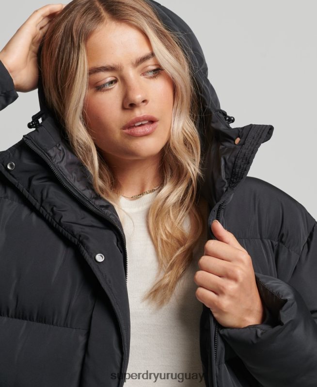 uy Superdry mujer abrigo largo acolchado con capucha negro DT2N8Z3578 ropa