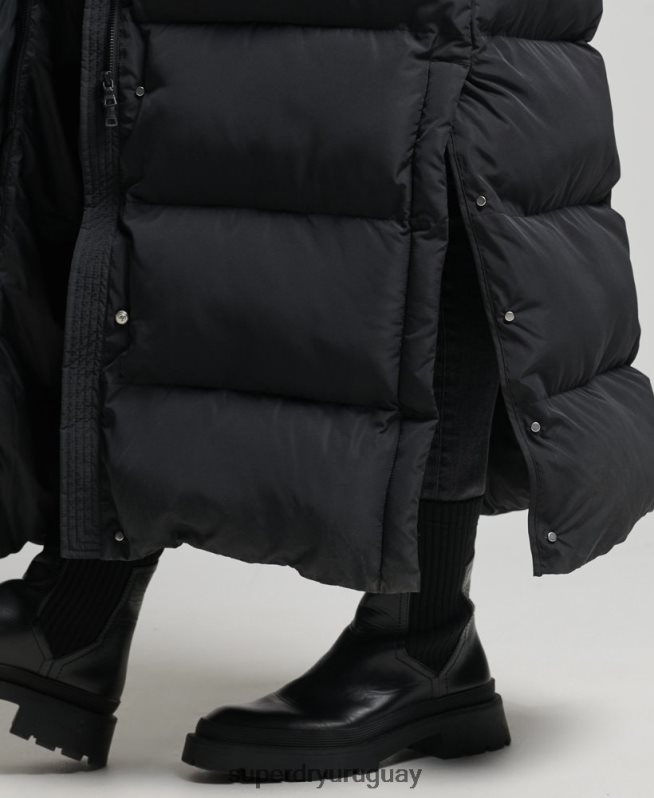 uy Superdry mujer abrigo largo acolchado con capucha negro DT2N8Z3578 ropa