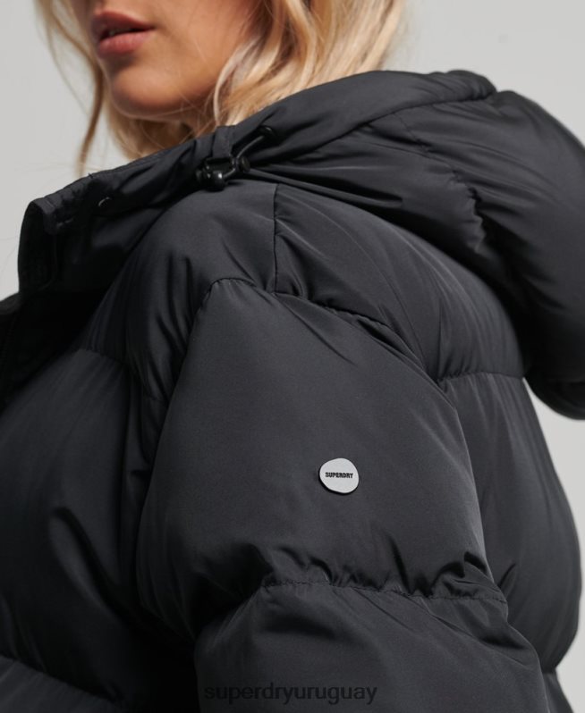 uy Superdry mujer abrigo largo acolchado con capucha negro DT2N8Z3578 ropa