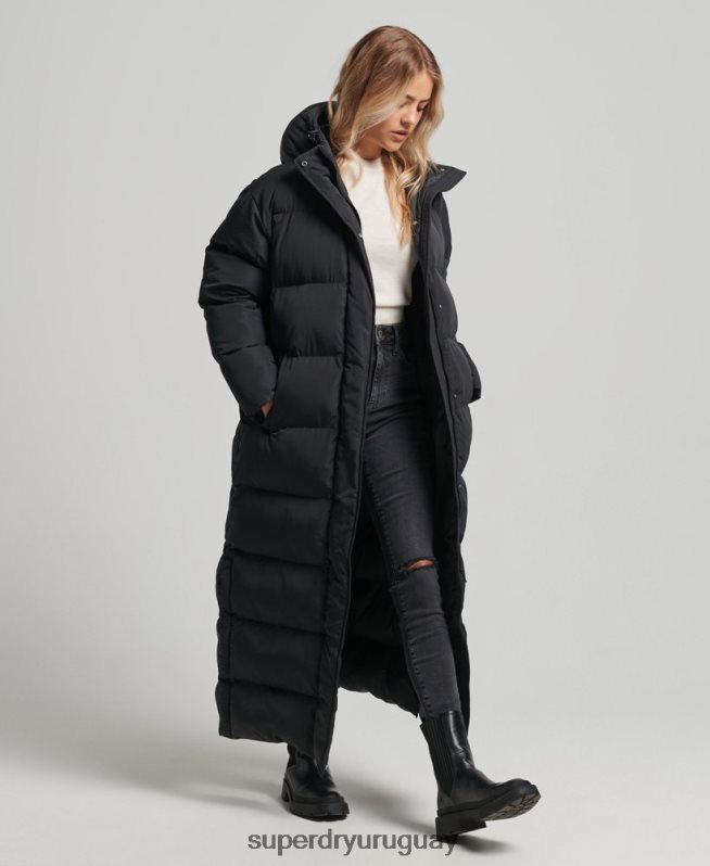 uy Superdry mujer abrigo largo acolchado con capucha negro DT2N8Z3578 ropa