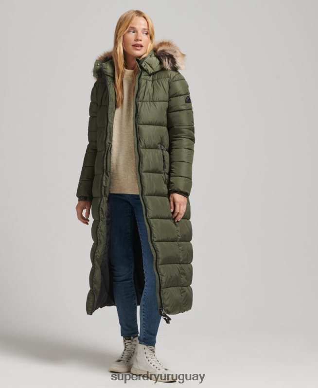 uy Superdry mujer abrigo largo con capucha de montaña fuji caqui DT2N8Z5671 ropa