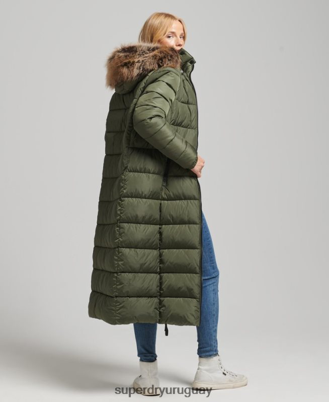 uy Superdry mujer abrigo largo con capucha de montaña fuji caqui DT2N8Z5671 ropa