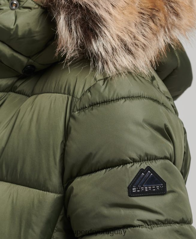 uy Superdry mujer abrigo largo con capucha de montaña fuji caqui DT2N8Z5671 ropa