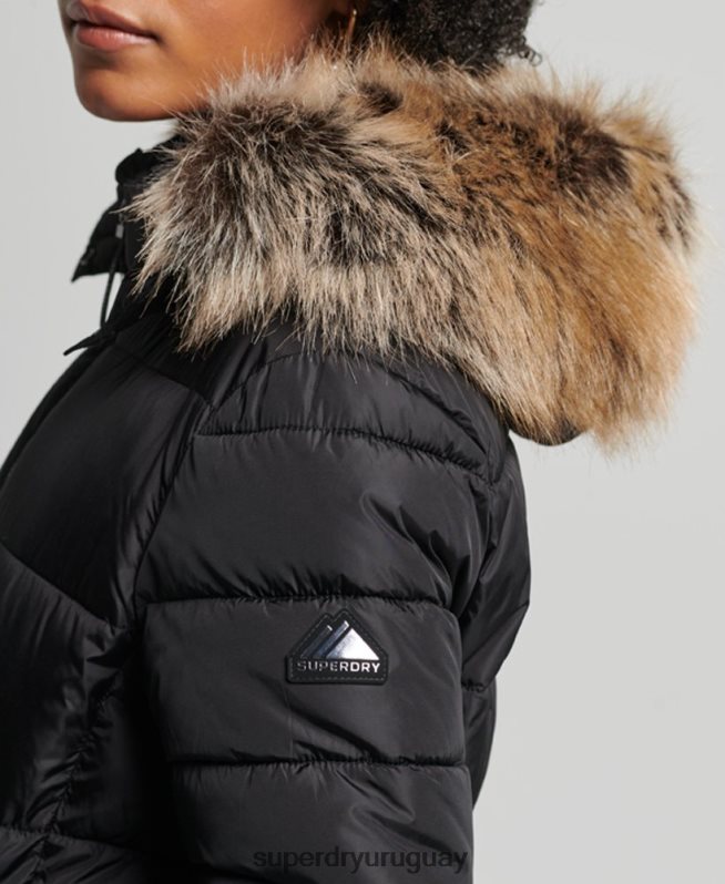 uy Superdry mujer abrigo largo con capucha de montaña fuji negro DT2N8Z5509 ropa