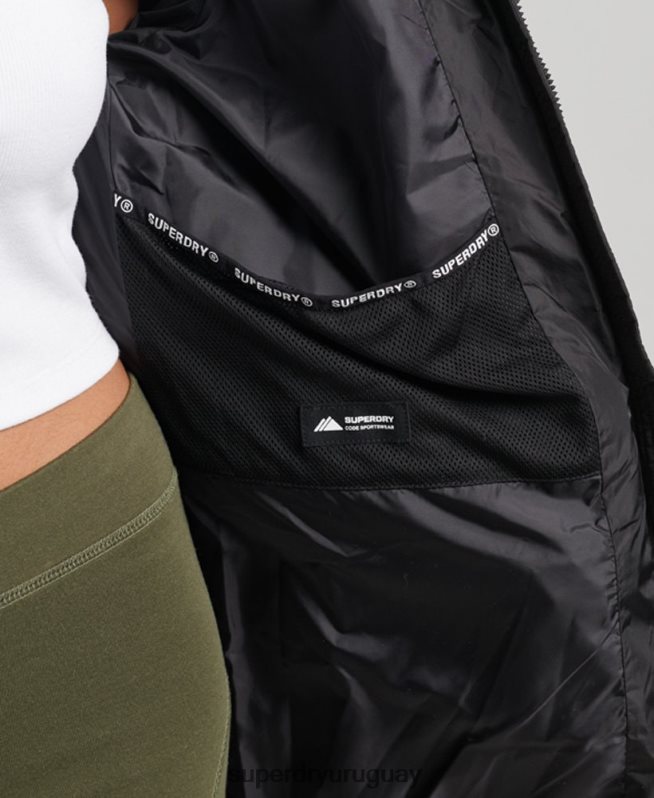 uy Superdry mujer abrigo largo con capucha de montaña fuji negro DT2N8Z5509 ropa