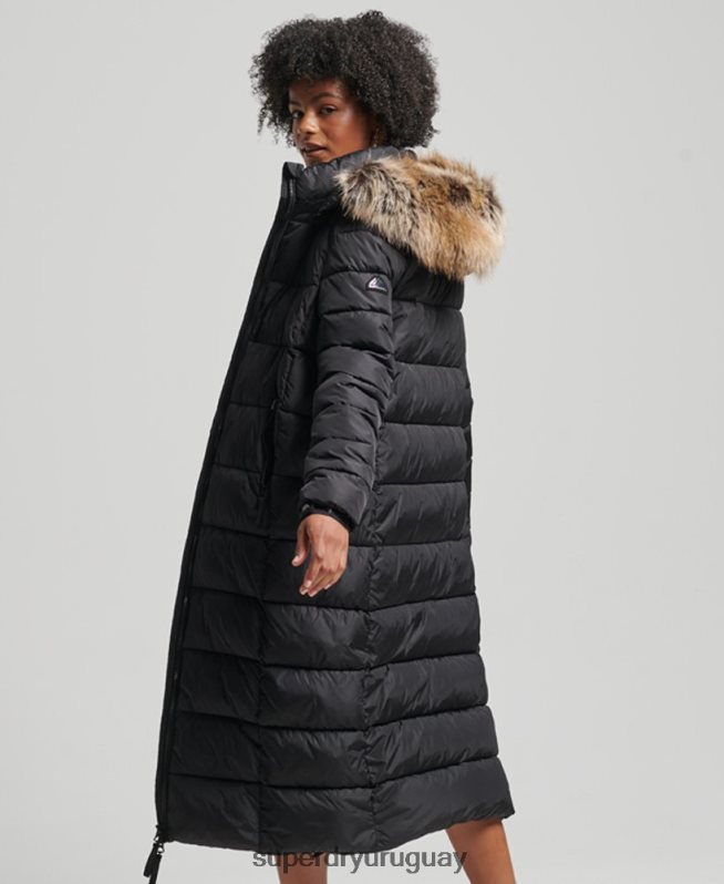 uy Superdry mujer abrigo largo con capucha de montaña fuji negro DT2N8Z5509 ropa