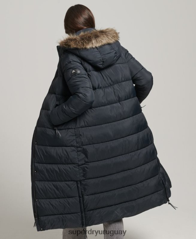 uy Superdry mujer abrigo largo con capucha y pelo artificial gris oscuro DT2N8Z3660 ropa
