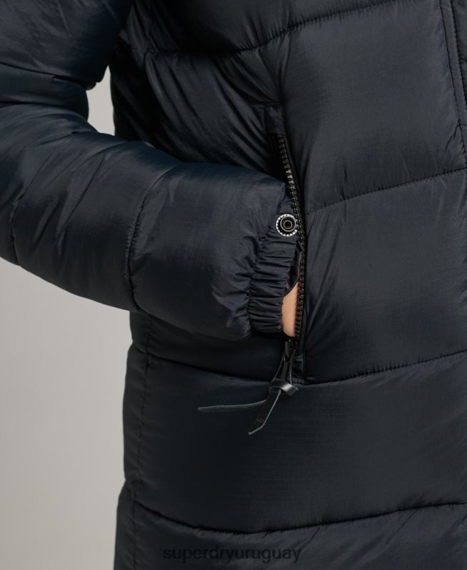 uy Superdry mujer abrigo largo con capucha y pelo artificial gris oscuro DT2N8Z3660 ropa