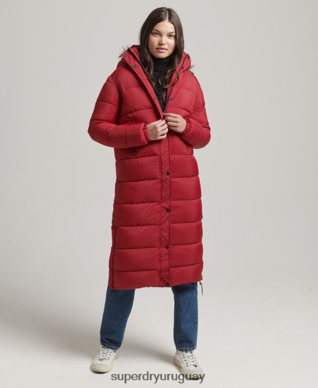 uy Superdry mujer abrigo largo con capucha y pelo artificial rojo DT2N8Z3661 ropa