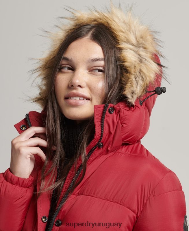 uy Superdry mujer abrigo largo con capucha y pelo artificial rojo DT2N8Z3661 ropa