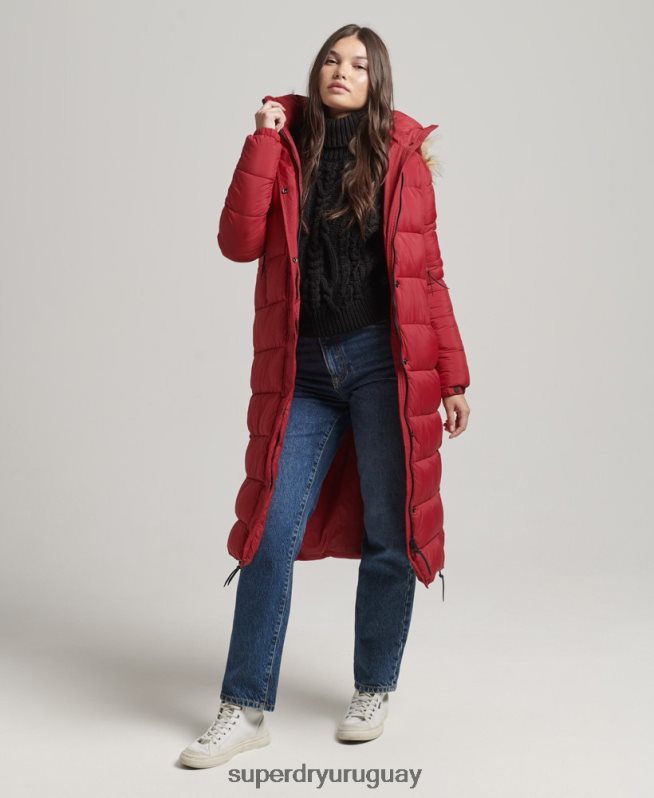 uy Superdry mujer abrigo largo con capucha y pelo artificial rojo DT2N8Z3661 ropa