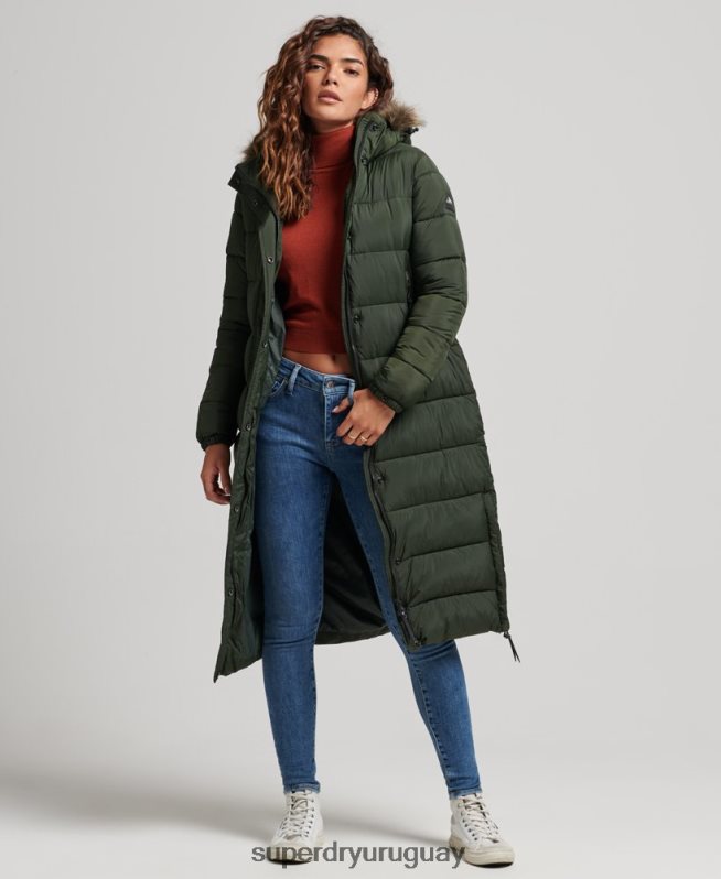 uy Superdry mujer abrigo largo con capucha y pelo artificial verde DT2N8Z3626 ropa
