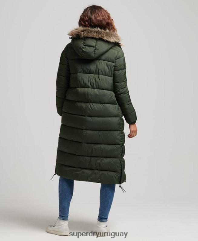 uy Superdry mujer abrigo largo con capucha y pelo artificial verde DT2N8Z3626 ropa