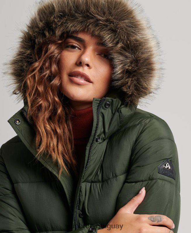 uy Superdry mujer abrigo largo con capucha y pelo artificial verde DT2N8Z3626 ropa