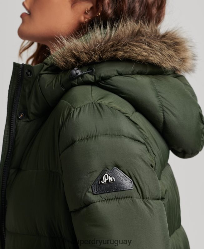 uy Superdry mujer abrigo largo con capucha y pelo artificial verde DT2N8Z3626 ropa