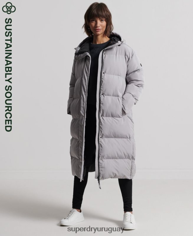 uy Superdry mujer abrigo largo de edredón gris claro DT2N8Z3822 ropa