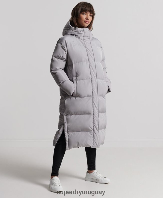 uy Superdry mujer abrigo largo de edredón gris claro DT2N8Z3822 ropa