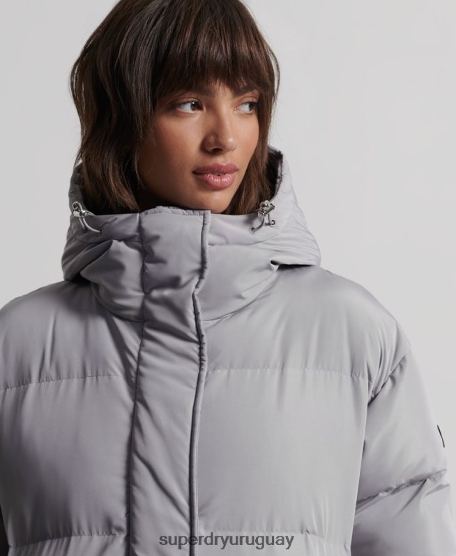 uy Superdry mujer abrigo largo de edredón gris claro DT2N8Z3822 ropa