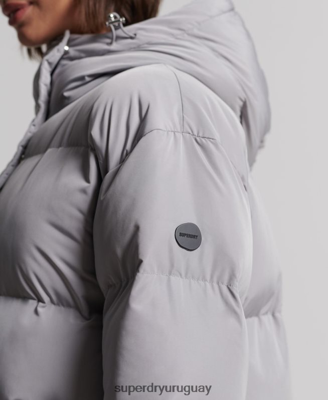 uy Superdry mujer abrigo largo de edredón gris claro DT2N8Z3822 ropa