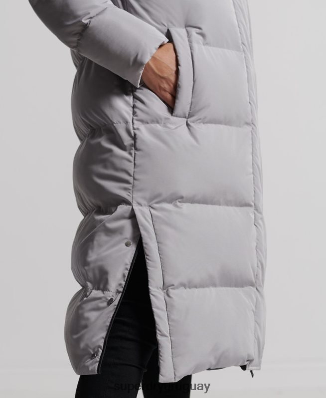 uy Superdry mujer abrigo largo de edredón gris claro DT2N8Z3822 ropa