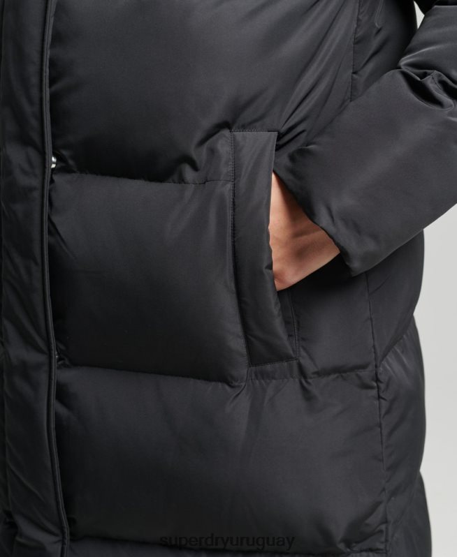 uy Superdry mujer abrigo largo de edredón negro DT2N8Z3706 ropa