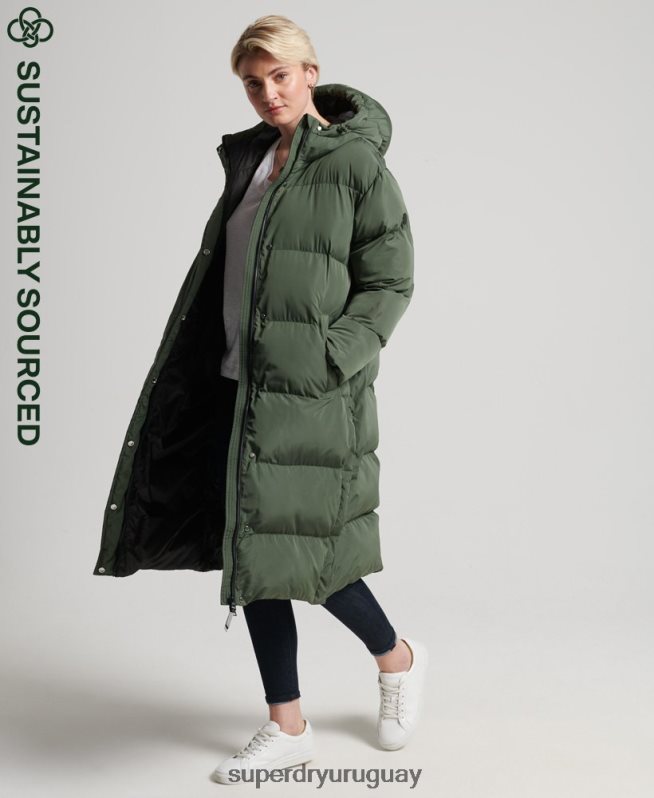 uy Superdry mujer abrigo largo de edredón verde DT2N8Z3828 ropa