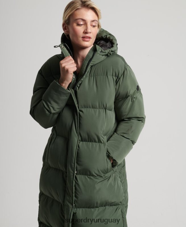 uy Superdry mujer abrigo largo de edredón verde DT2N8Z3828 ropa