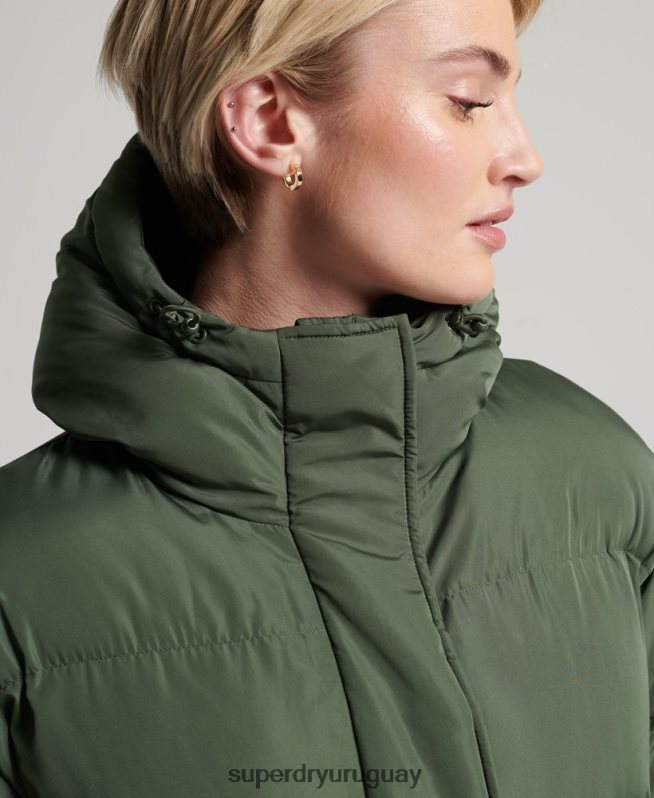 uy Superdry mujer abrigo largo de edredón verde DT2N8Z3828 ropa