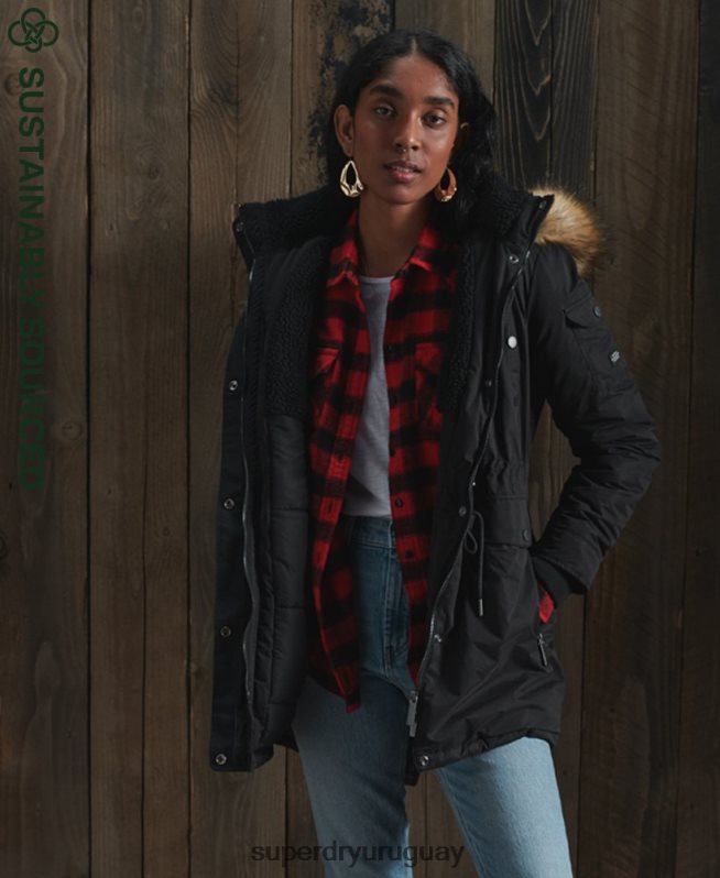 uy Superdry mujer abrigo parka de microfibra nadare negro DT2N8Z5481 ropa