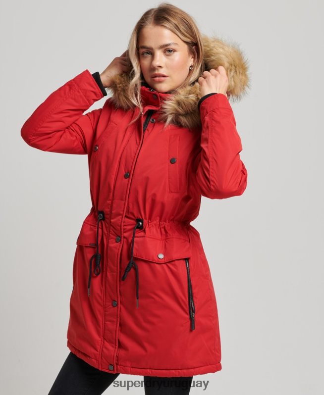 uy Superdry mujer abrigo parka de microfibra nadare rojo DT2N8Z5513 ropa