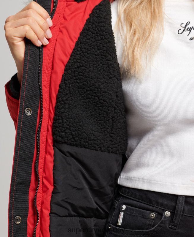 uy Superdry mujer abrigo parka de microfibra nadare rojo DT2N8Z5513 ropa