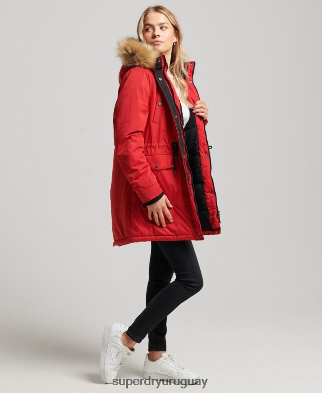 uy Superdry mujer abrigo parka de microfibra nadare rojo DT2N8Z5513 ropa