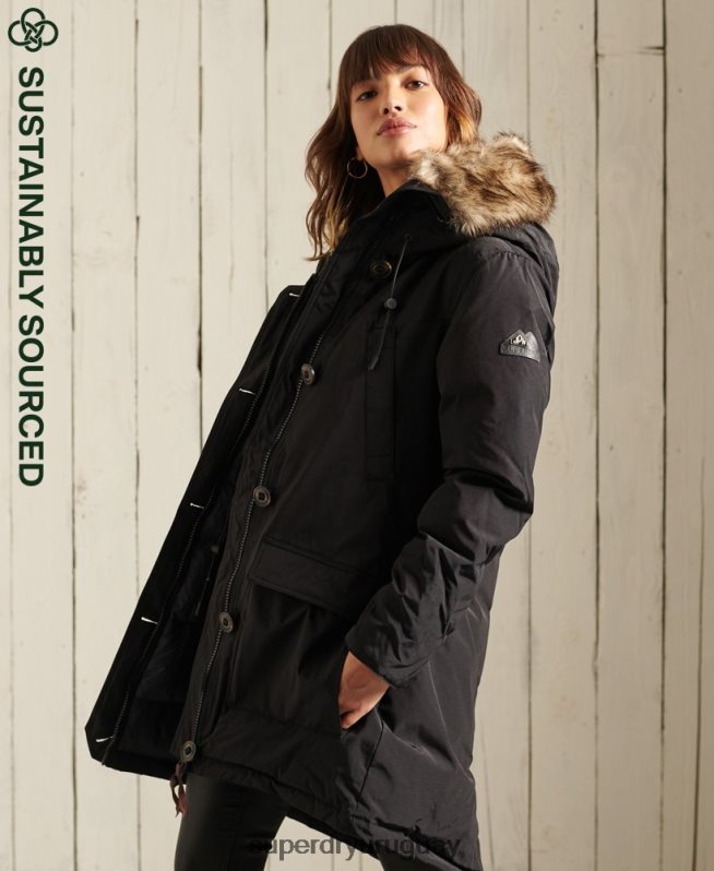 uy Superdry mujer abrigo tipo parka con capucha negro DT2N8Z3641 ropa