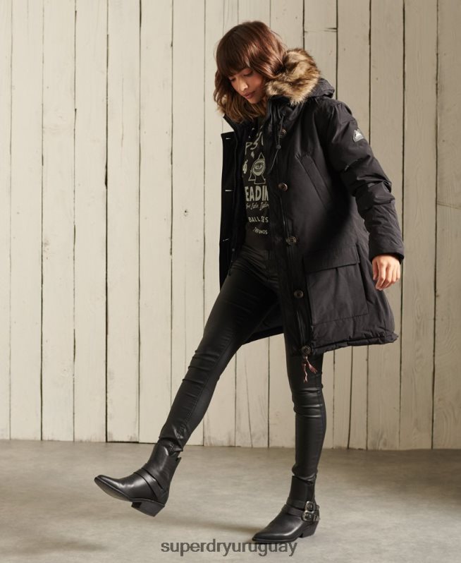 uy Superdry mujer abrigo tipo parka con capucha negro DT2N8Z3641 ropa