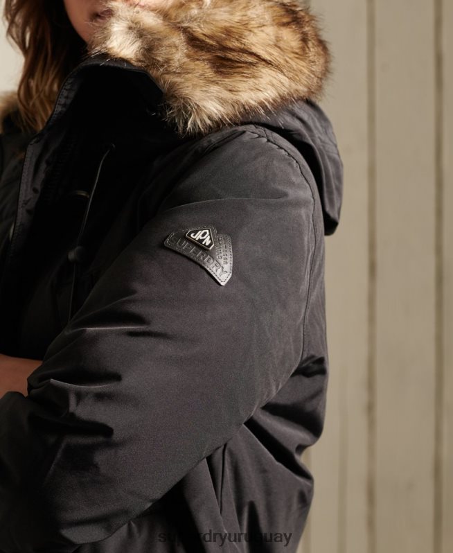 uy Superdry mujer abrigo tipo parka con capucha negro DT2N8Z3641 ropa