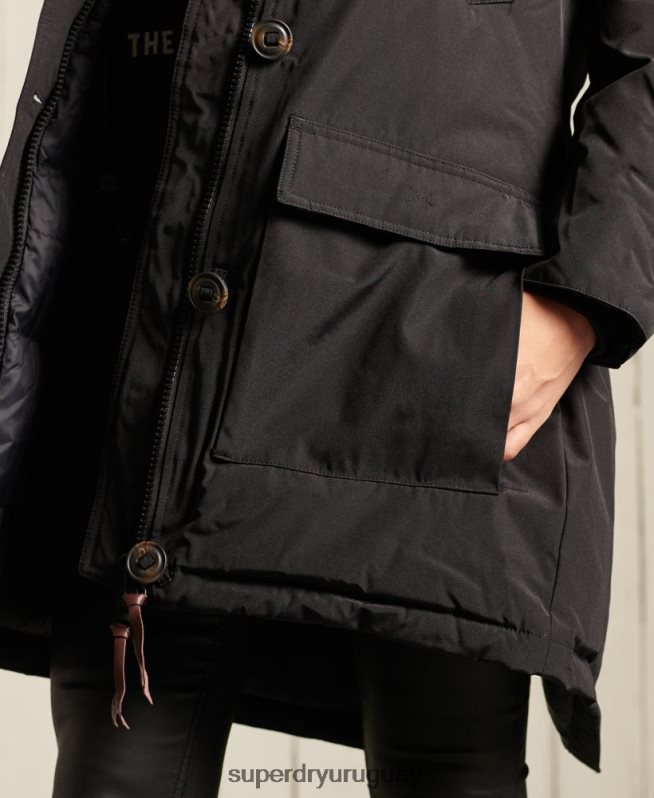 uy Superdry mujer abrigo tipo parka con capucha negro DT2N8Z3641 ropa
