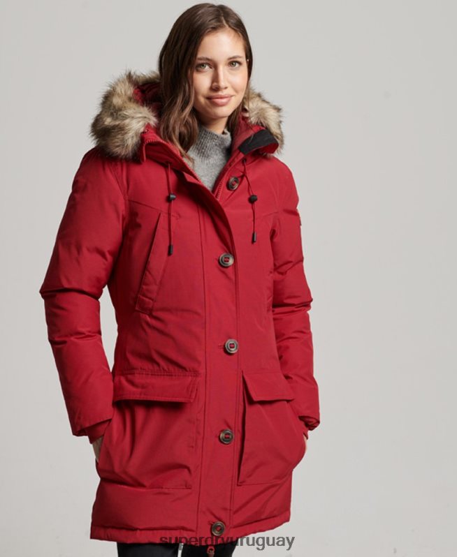 uy Superdry mujer abrigo tipo parka con capucha rojo DT2N8Z3776 ropa