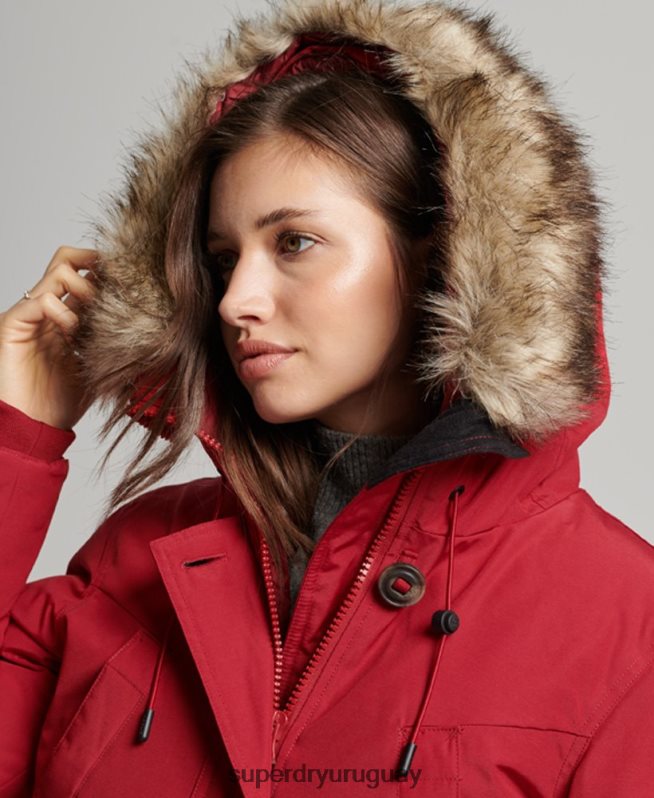uy Superdry mujer abrigo tipo parka con capucha rojo DT2N8Z3776 ropa