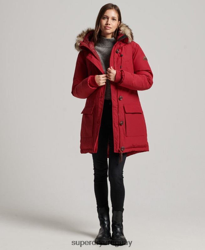 uy Superdry mujer abrigo tipo parka con capucha rojo DT2N8Z3776 ropa