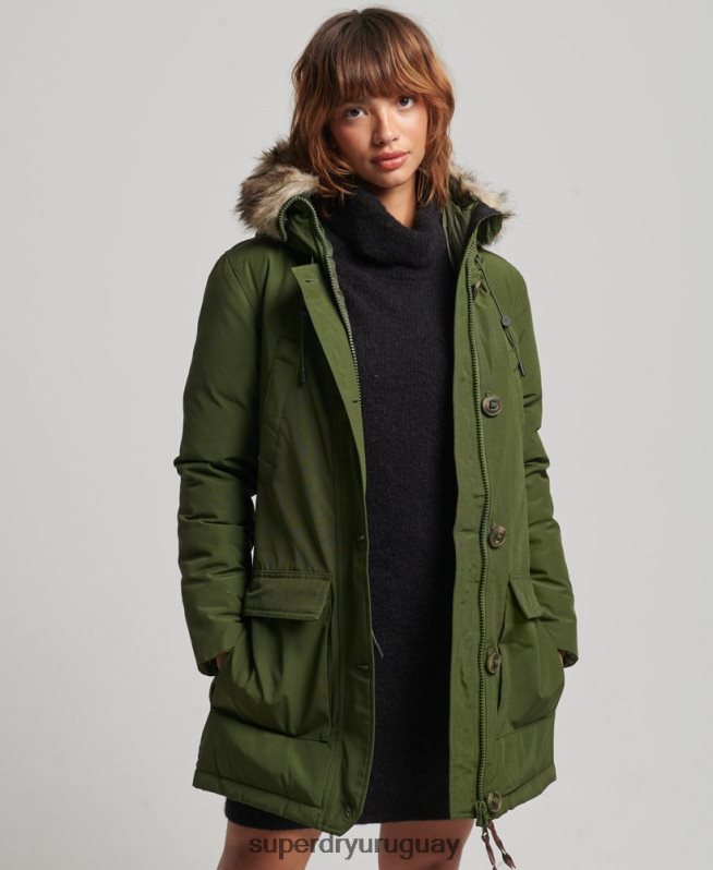 uy Superdry mujer abrigo tipo parka con capucha verde DT2N8Z3775 ropa