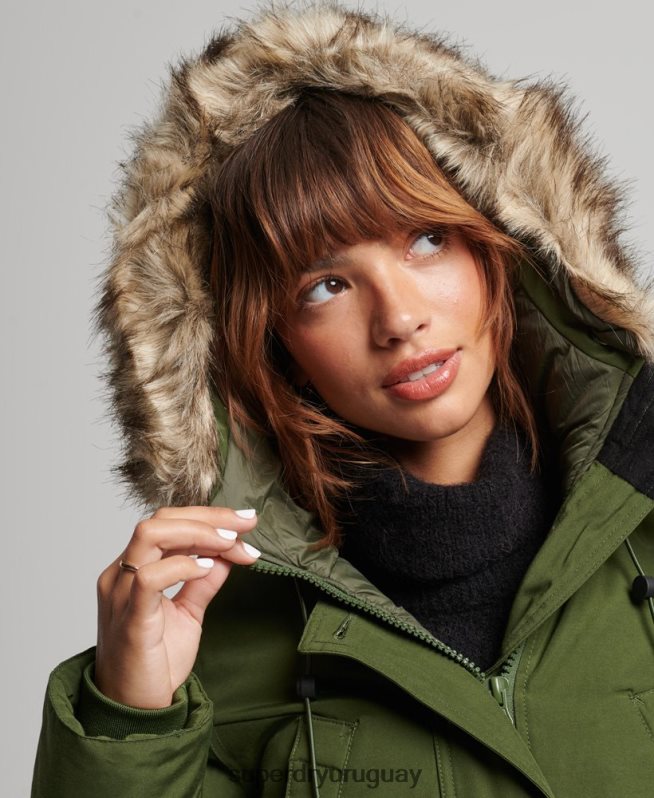 uy Superdry mujer abrigo tipo parka con capucha verde DT2N8Z3775 ropa
