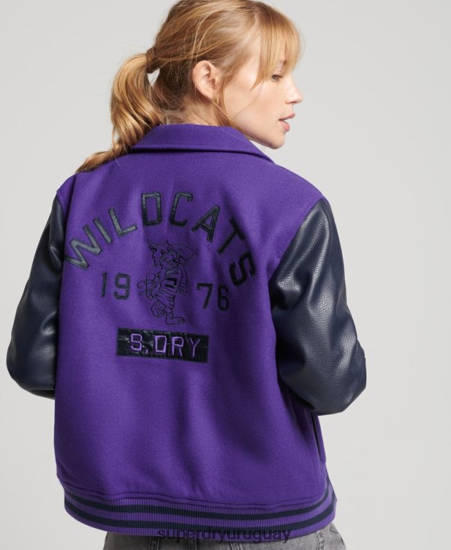 uy Superdry mujer bomber universitario mixto vintage púrpura DT2N8Z5449 ropa