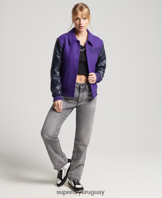 uy Superdry mujer bomber universitario mixto vintage púrpura DT2N8Z5449 ropa